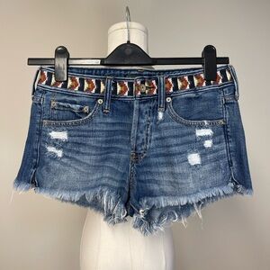 Abercrombie and Fitch Distressed Embroidered Denim Shorts